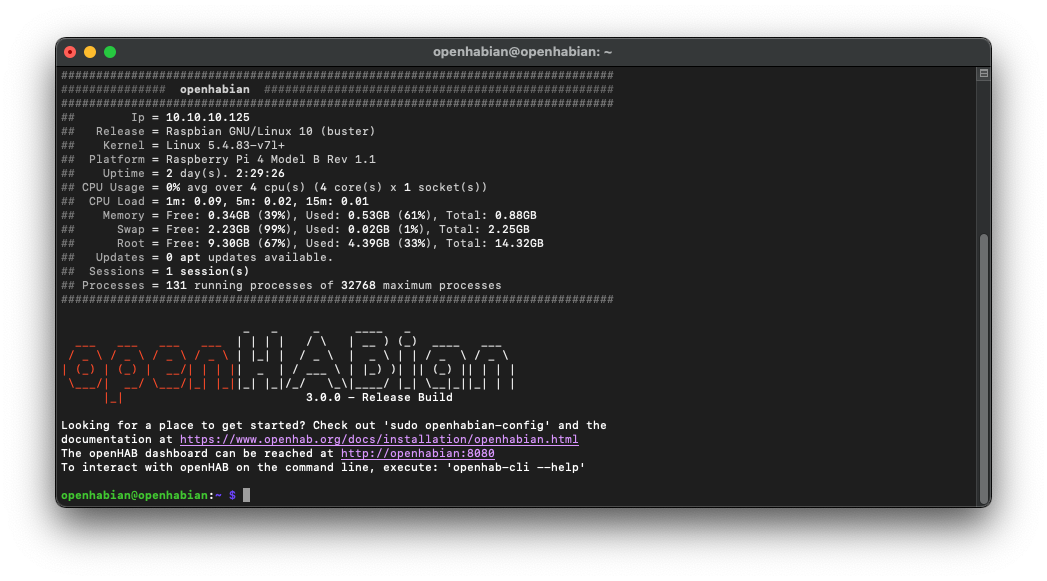 openHABian installation successful openHABian installation successful