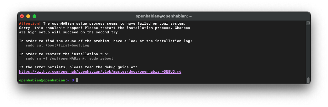 openHABian installation failed warning and instructions openHABian installation failed warning and instructions
